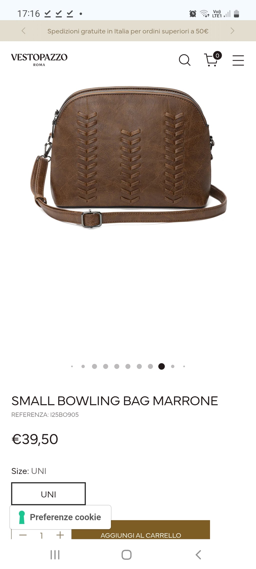 Borsa Vestopazzo mod "Small Bowling bag" colore marrone